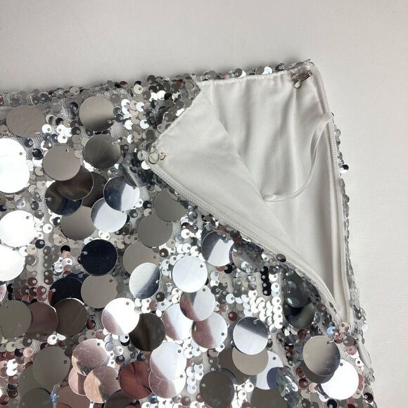 Edikted Sabina Low Rise Sequin Mini Skirt in Silver sz Disco Skirt Mirror Ball - Picture 4 of 8